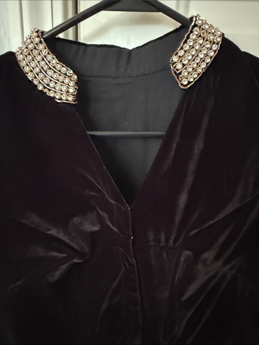 Black Velvet Top with Intricate Crystal Embellishment - Picture 14 of 14